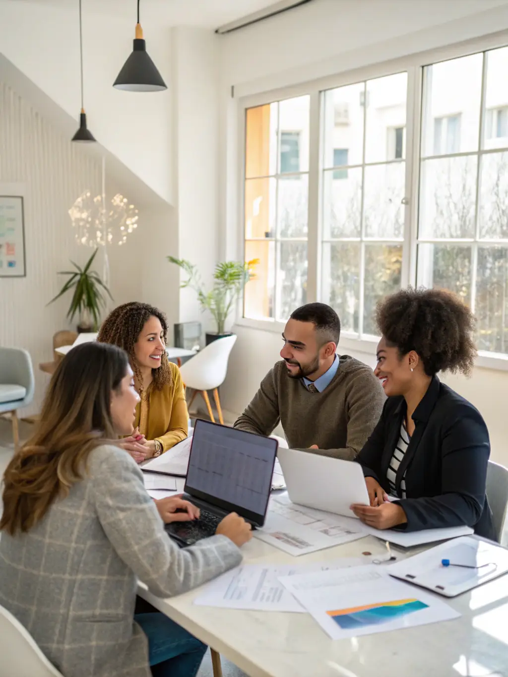 A diverse team of financial professionals collaborating on a project, showcasing expertise and teamwork.
