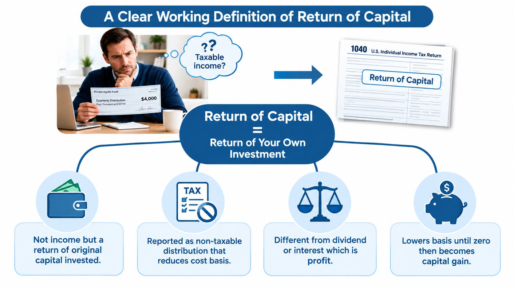 An infographic explaining the concept of return of capital and its tax implications for investors.